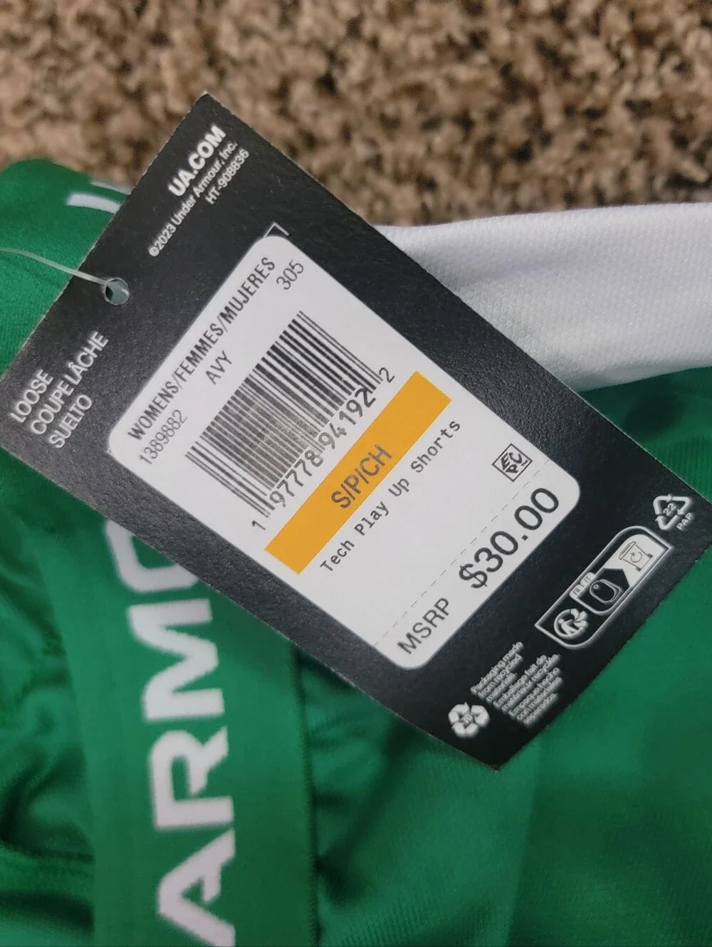 Under Armour Green Athletic Shorts with White Side Panels Womens New